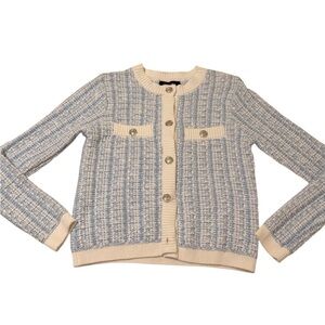 Thruth Blue and Cream Boucle S
Tweed Blazer Jacket Blue White Old Money Preppy